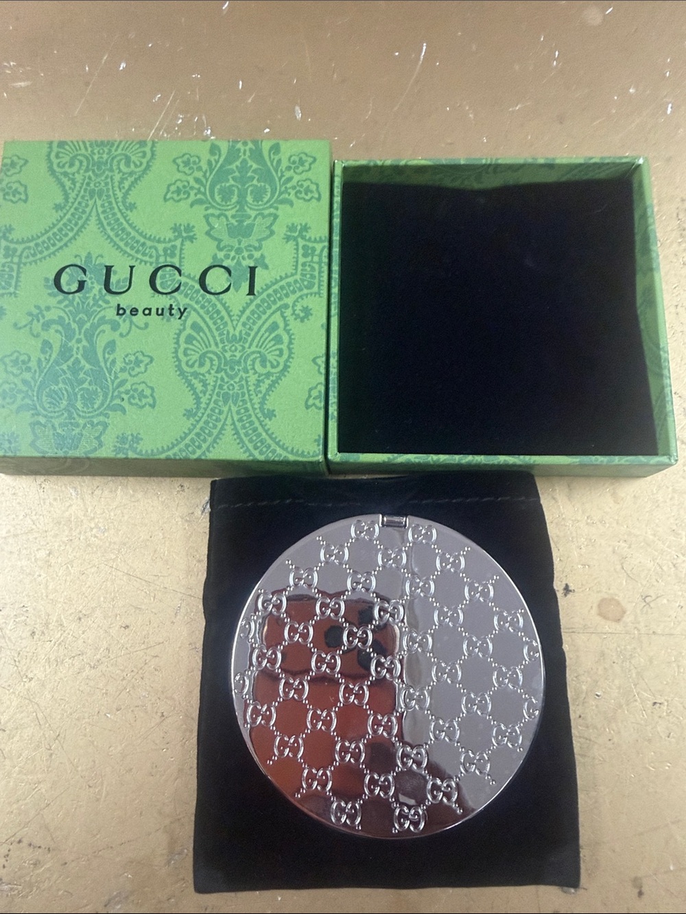Gucci Silver-Tone Embossed Monogram Compact Mirror